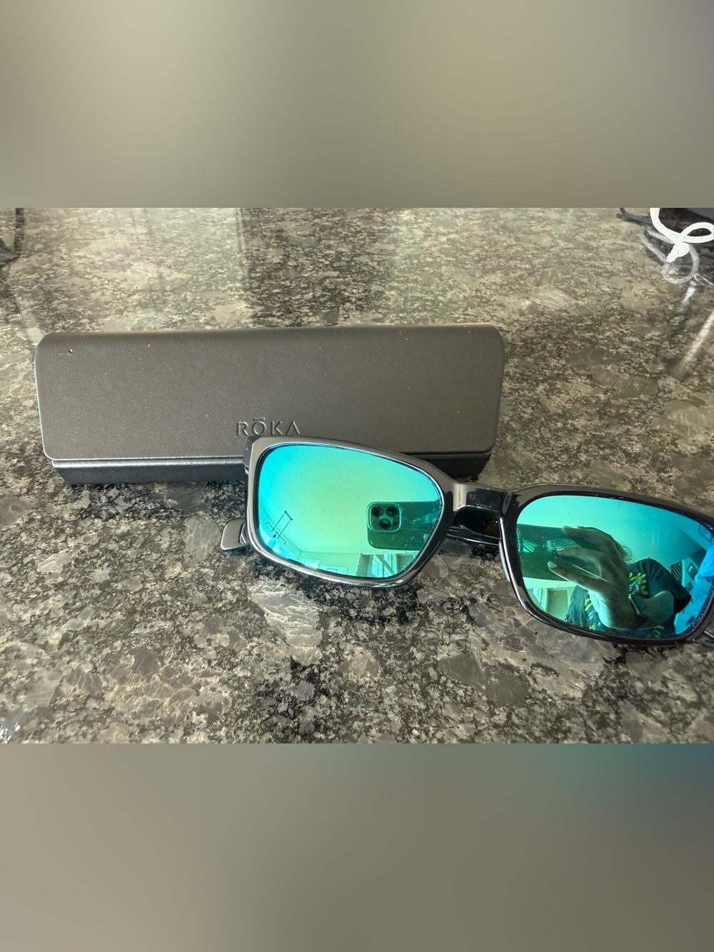 RŌKA Black Frame Sunglasses with Green Mirrored Lenses